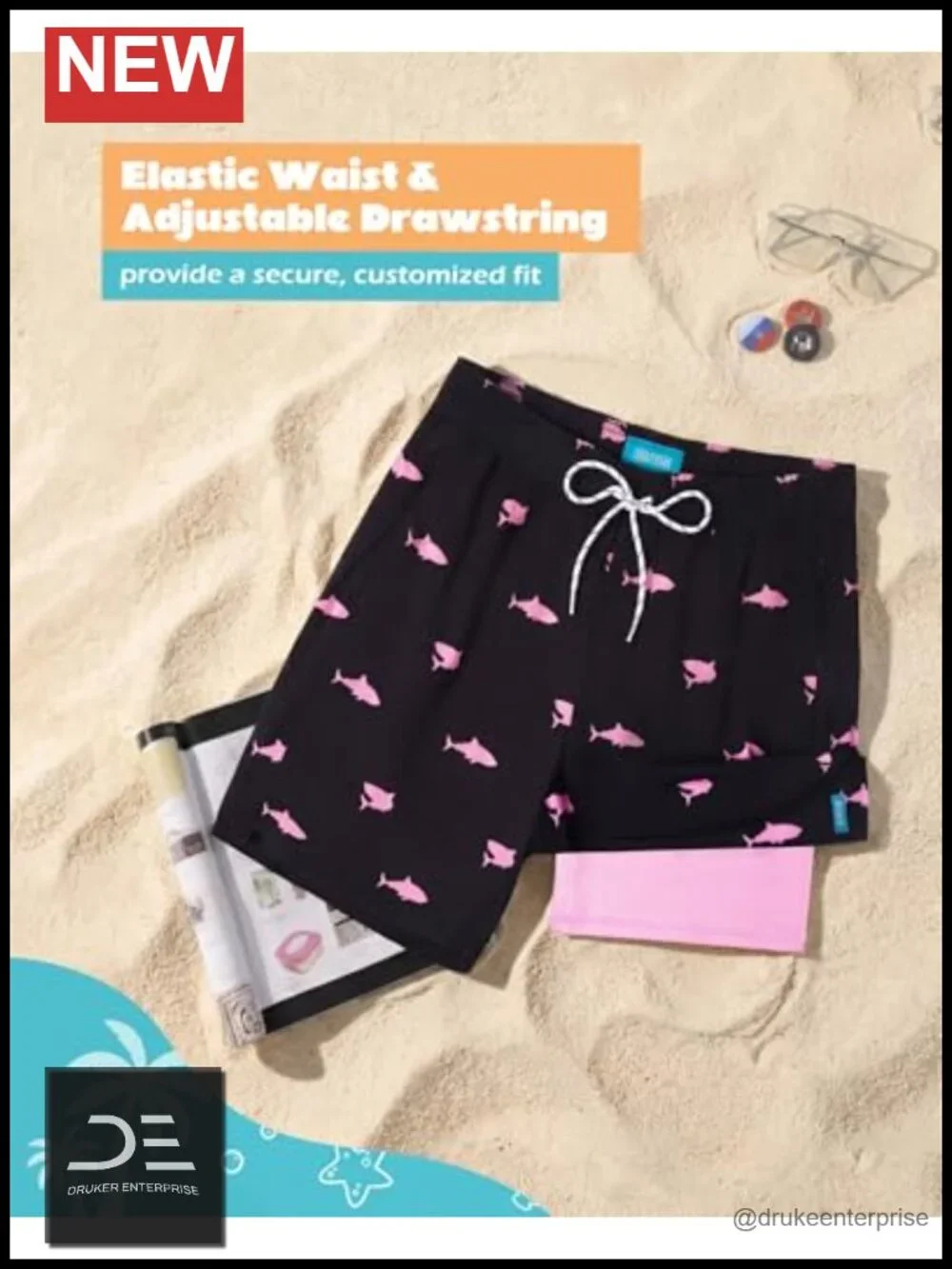 Men's Swim Trunks 2 in 1 with 4